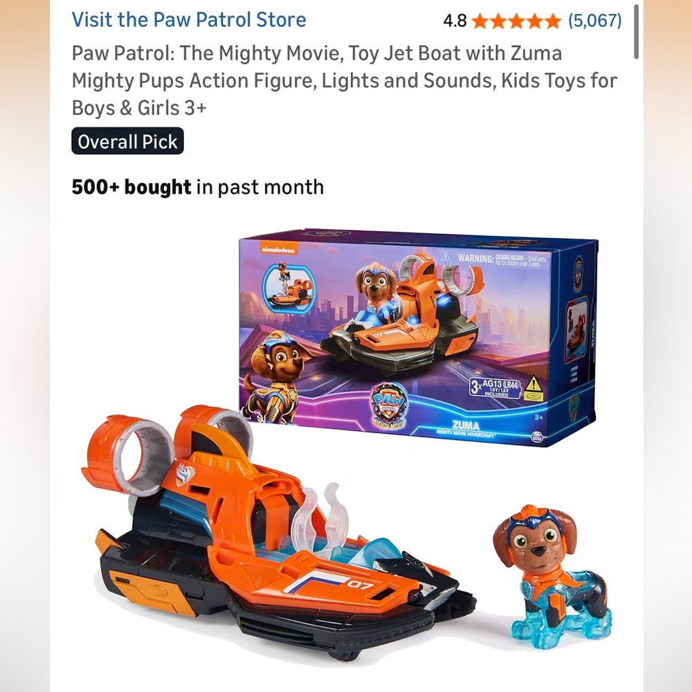 Paw Patrol Zuma Mighty Movie light up toy